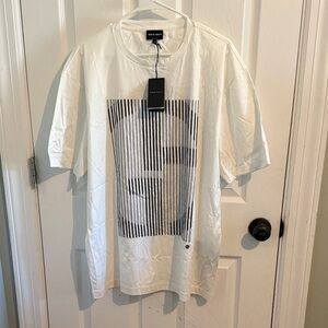 Giorgio Armani Ivory Striped Graphic Tee